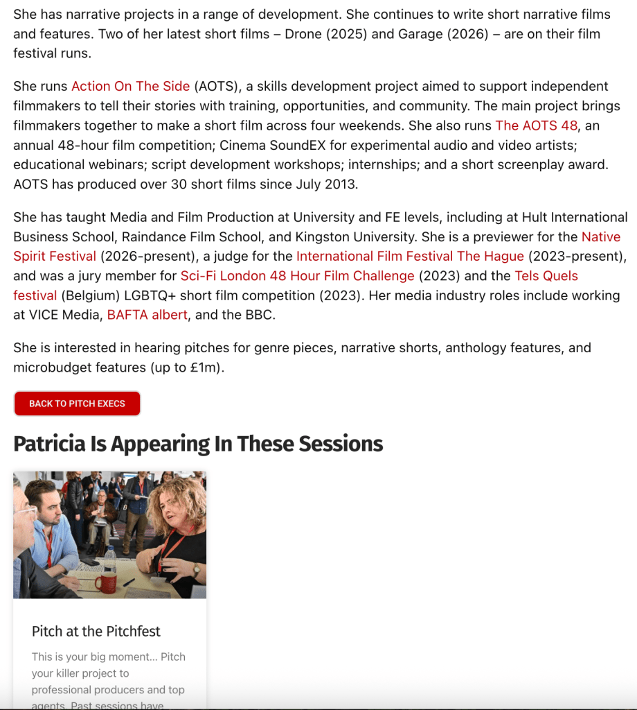 Patricia Hetherington bio on the LSWF pitch execs page (2/2)