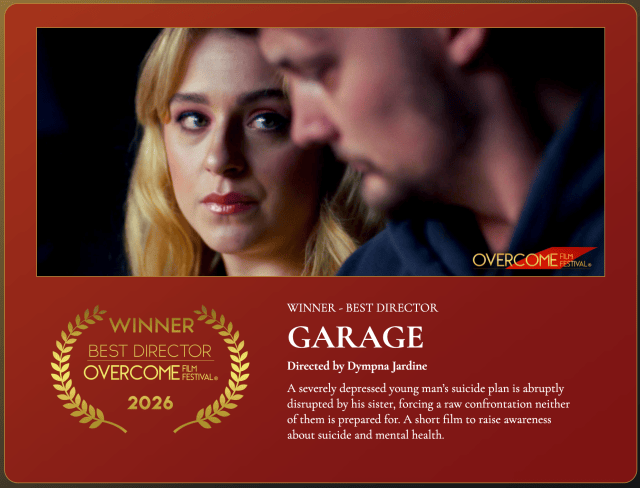 Screenshot from Garage short film, a concerned adult sister looks at her adult brother